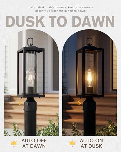 18Inch Dusk to Dawn Outdoor Post Light (Black(Dusk to Dawn) / 18.3 in)