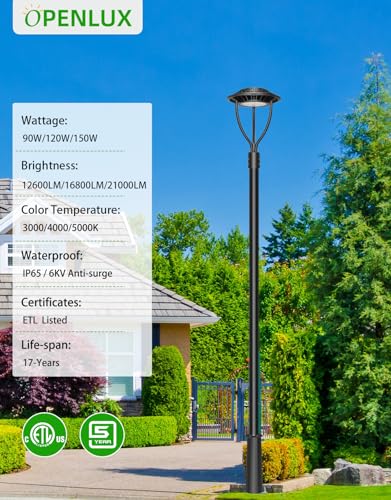 LED Post Top Light ETL Listed 150W 120W 90W Adjustable 3CCT Adjustable Outdoor Pole Lights with Photocell IP65 Waterproof Post LED Fixture for Garden Yard Street Lighting