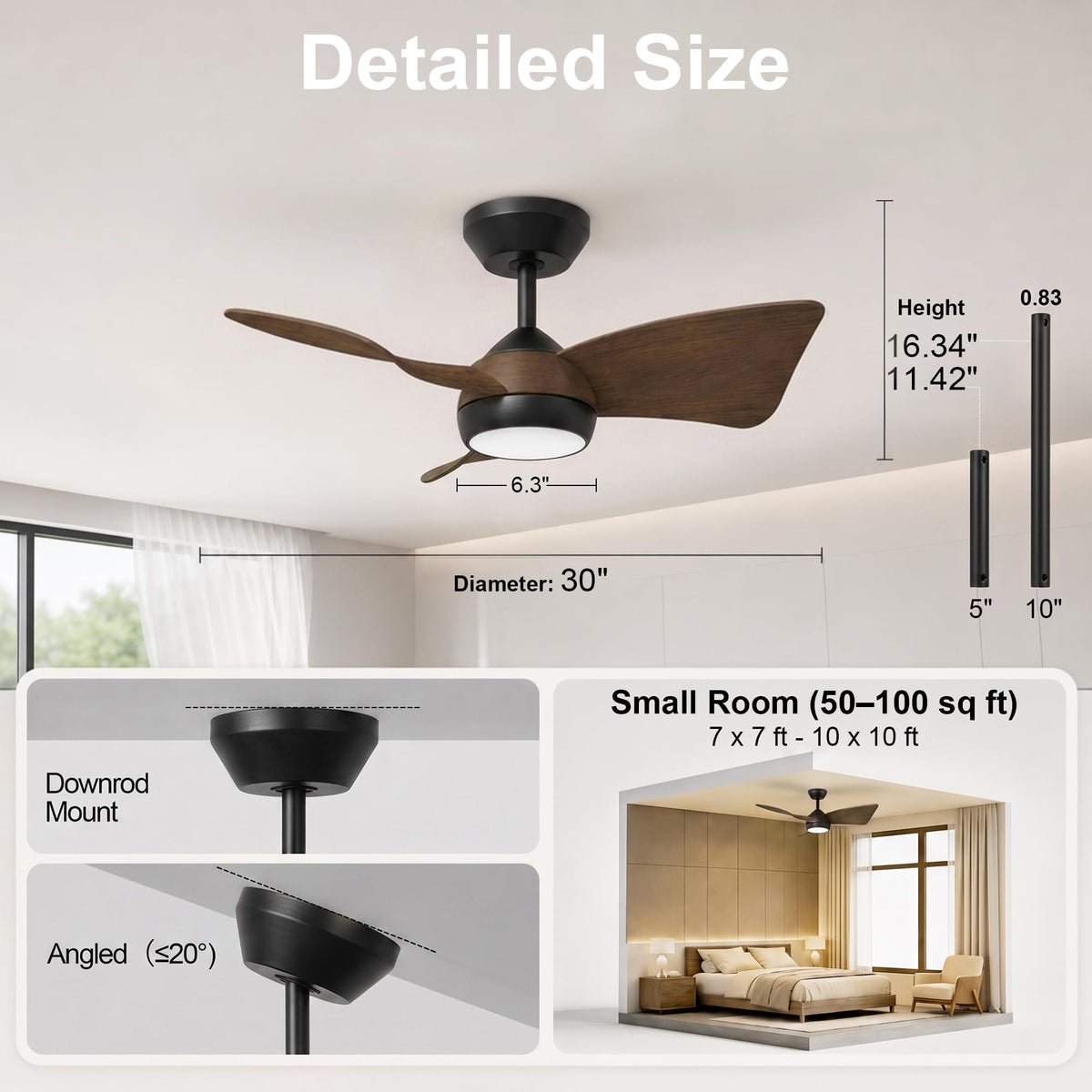 2 Pack 30" Small Ceiling Fan with Light (Black & Walnut / 30 Inch)