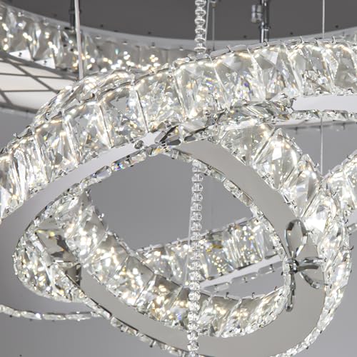 32"W Modern Chandeliers Living Room Light Crystal Flat Mounted Ceiling Lights Dining Room Light Bedroom Ceiling Drop Lighting Fixture Remote Dimmable Lights Bright Light with Dimming Night Light LED (32 inch / Silver)