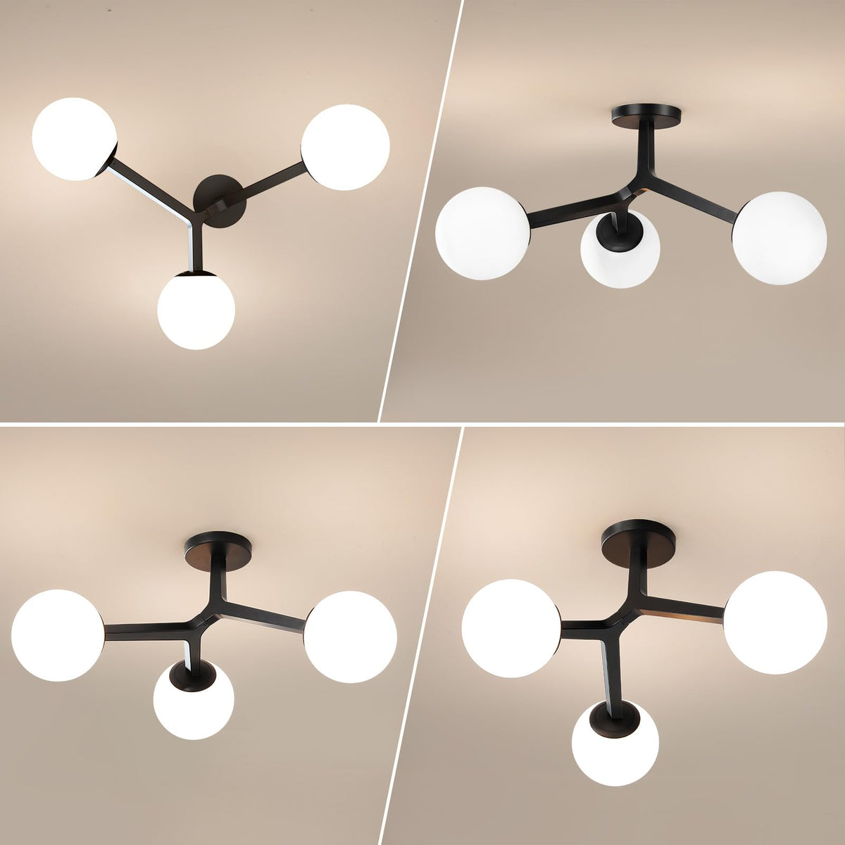 Semi Flush Mount Ceiling Light Fixture 3 (Black)
