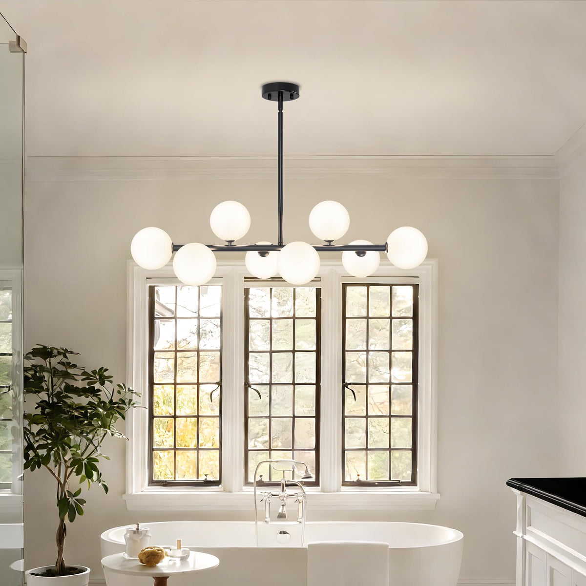8 Light Linear Chandelier Modern Sputnik Dining Room Light Fixture (Black and White / 8 Light)