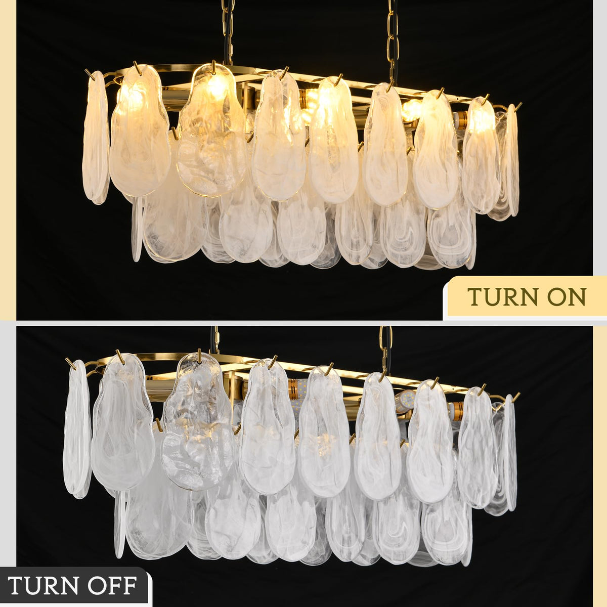 Gold Rectangle Chandeliers for Dining Room Modern Island Light Crystal Cloud Glass 8 (Gold / 31.5 inches)