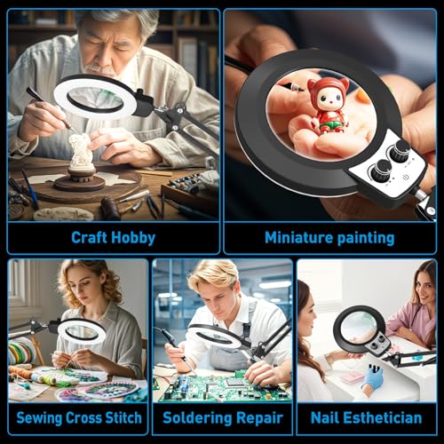 12X Magnifying Glass with Light and Stand (12X 11.8 INCH Base & Clamp)