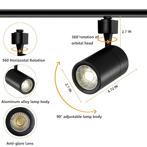 J&L Type LED Track Lighting Kit Dimmable Adjustable Angle Light Heads (Black)
