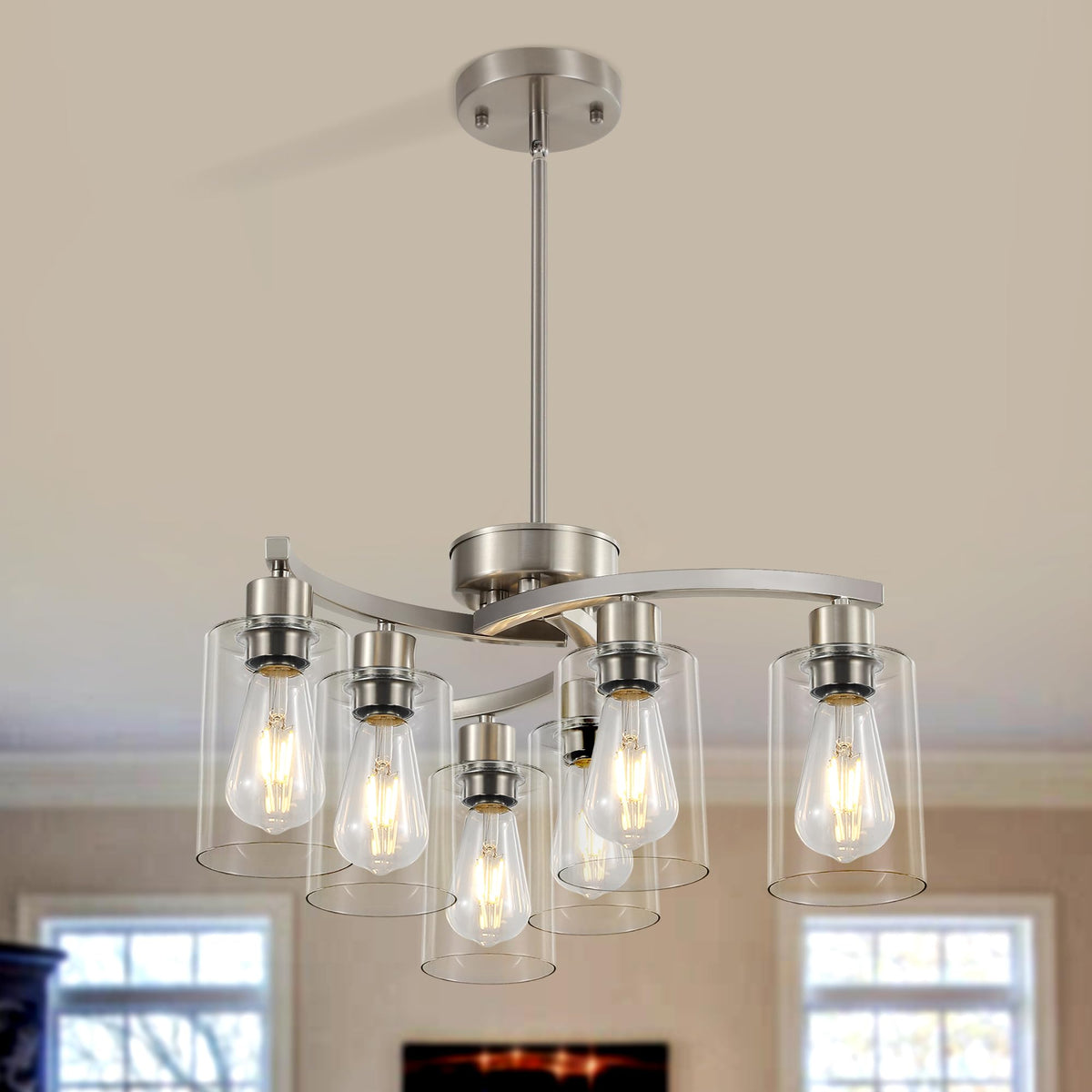 6 Light Farmhouse Brushed Nickel Chandelier (21.7in/6-Light / Brushed Nickel)