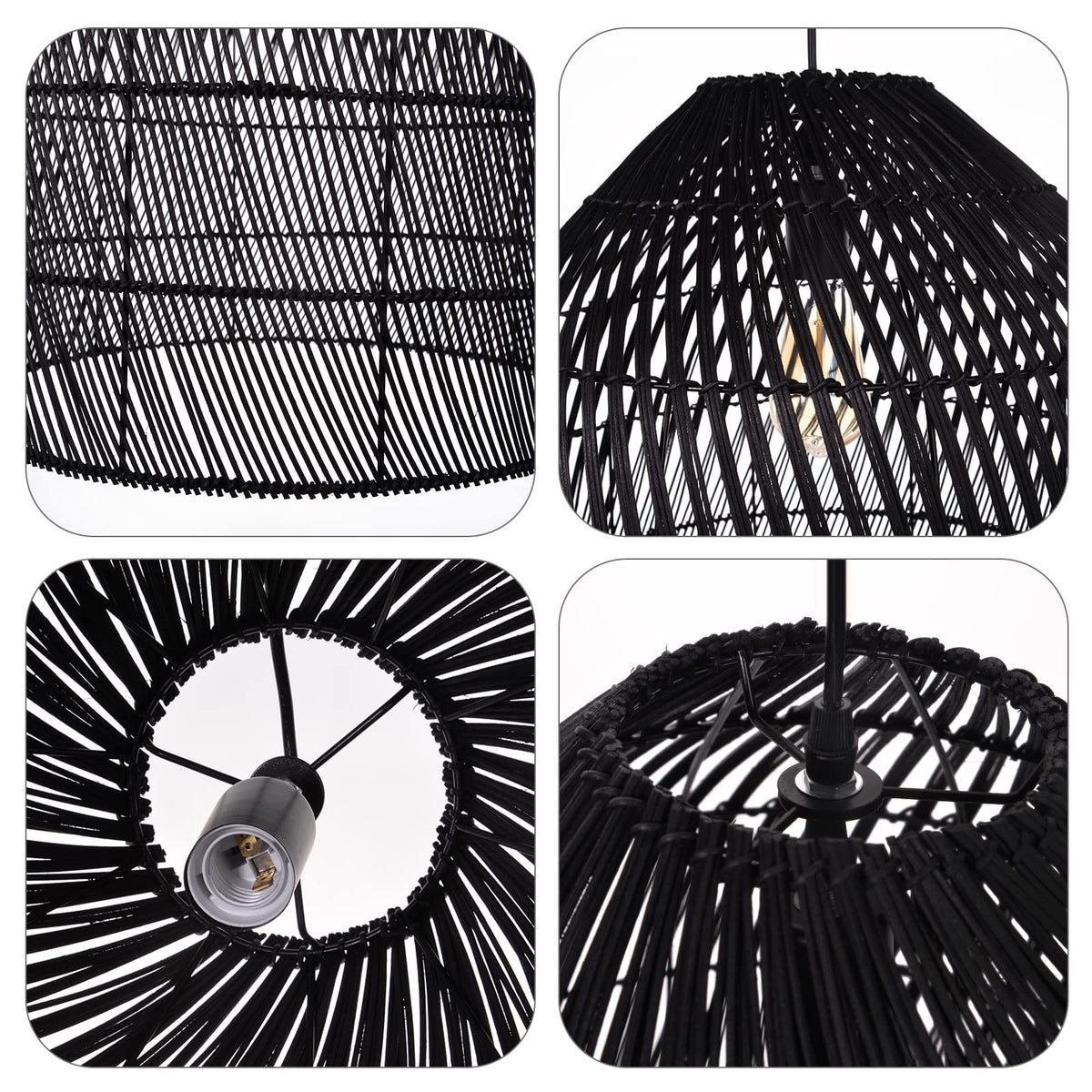 1 Light Wicker Bell Pendant Lamp (Black / 1-Light / 20.8″H)