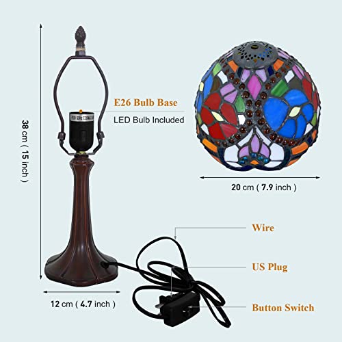 Tiffany Style Table Lamp Heart Rose Floral Vintage Bedside Table Light Desk Lamps Accent Small Lamp 15" Tall 8" Wide Reading Lamp with Color Changing LED Bulb (Heart Rose)