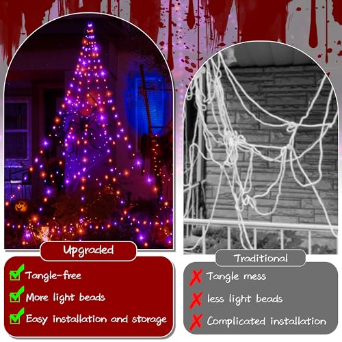 Halloween Lights Outdoor 266 LEDs Spider Web Lights Orange & Purple Halloween Decorations (purple and orange)
