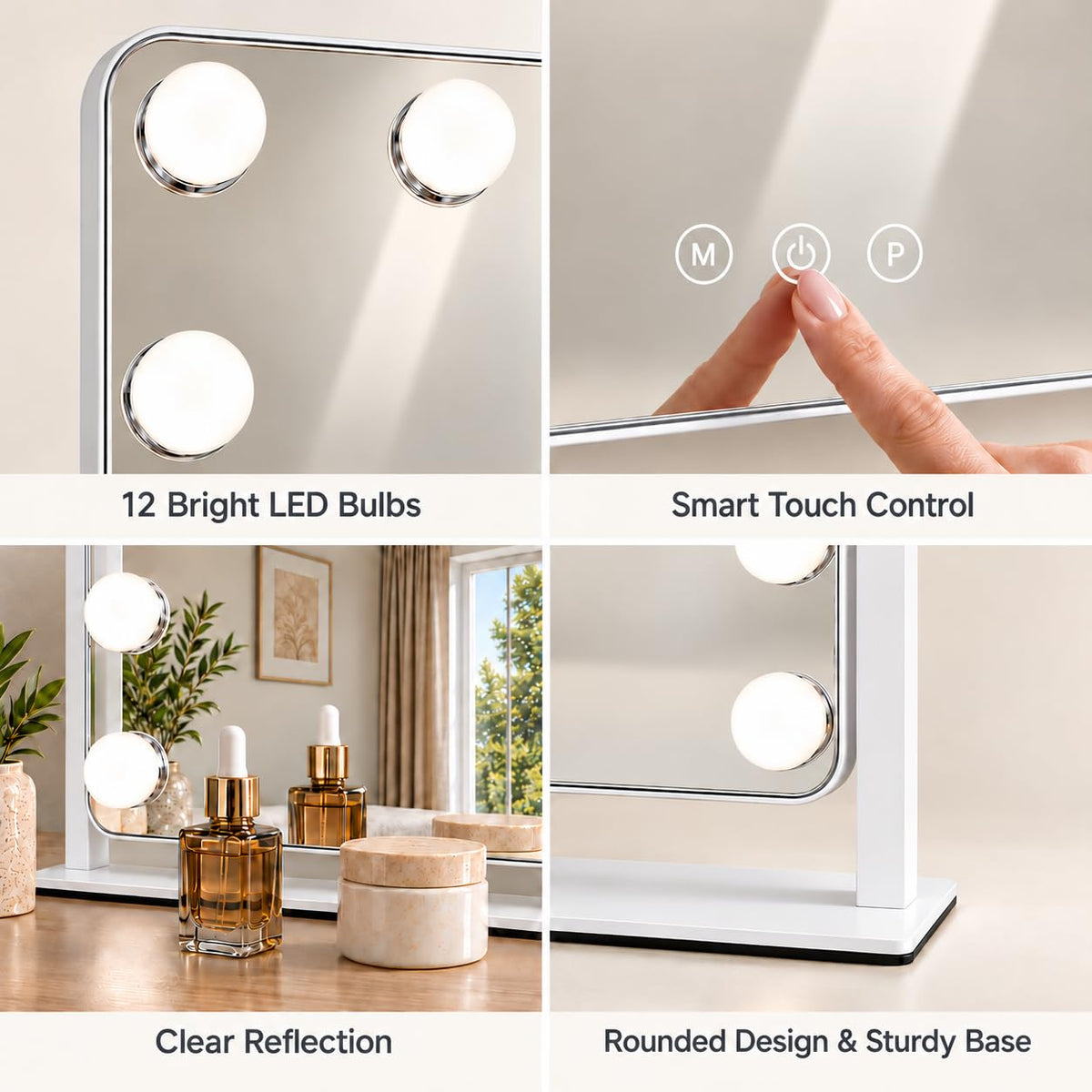 Hollywood Vanity Mirror with Lights 13x16in (White / 16.5"L x 13"W)