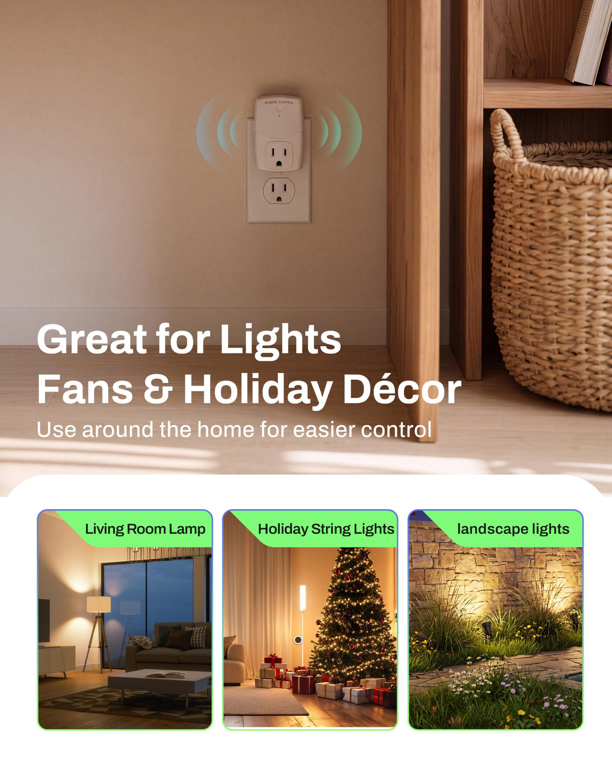 Mini Wireless Remote Control Outlet Switch Power Plug in for Household Appliances (1 Remote + 3 Outlets)
