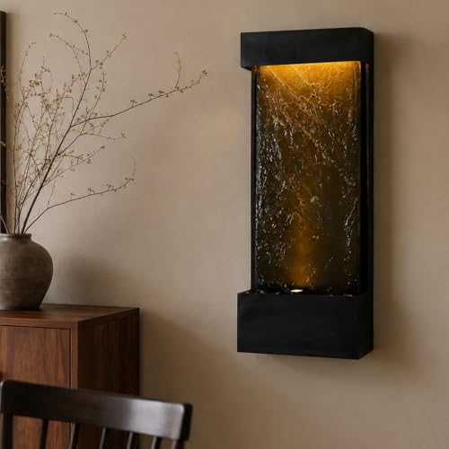 32.3 in Modern Outdoor Indoor Waterfall Fountain LED Resin Black (32.3"h Black)