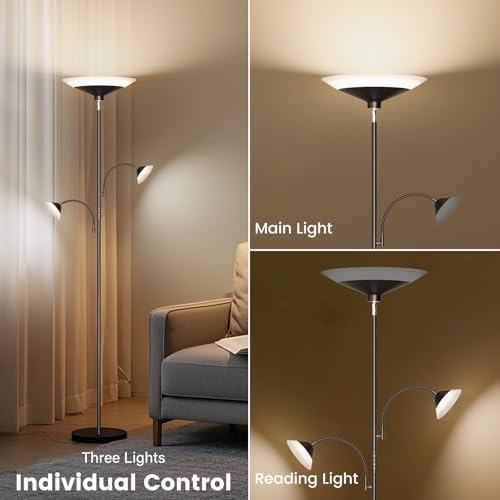 42W 3 Light Torchiere Floor Lamp (Black)