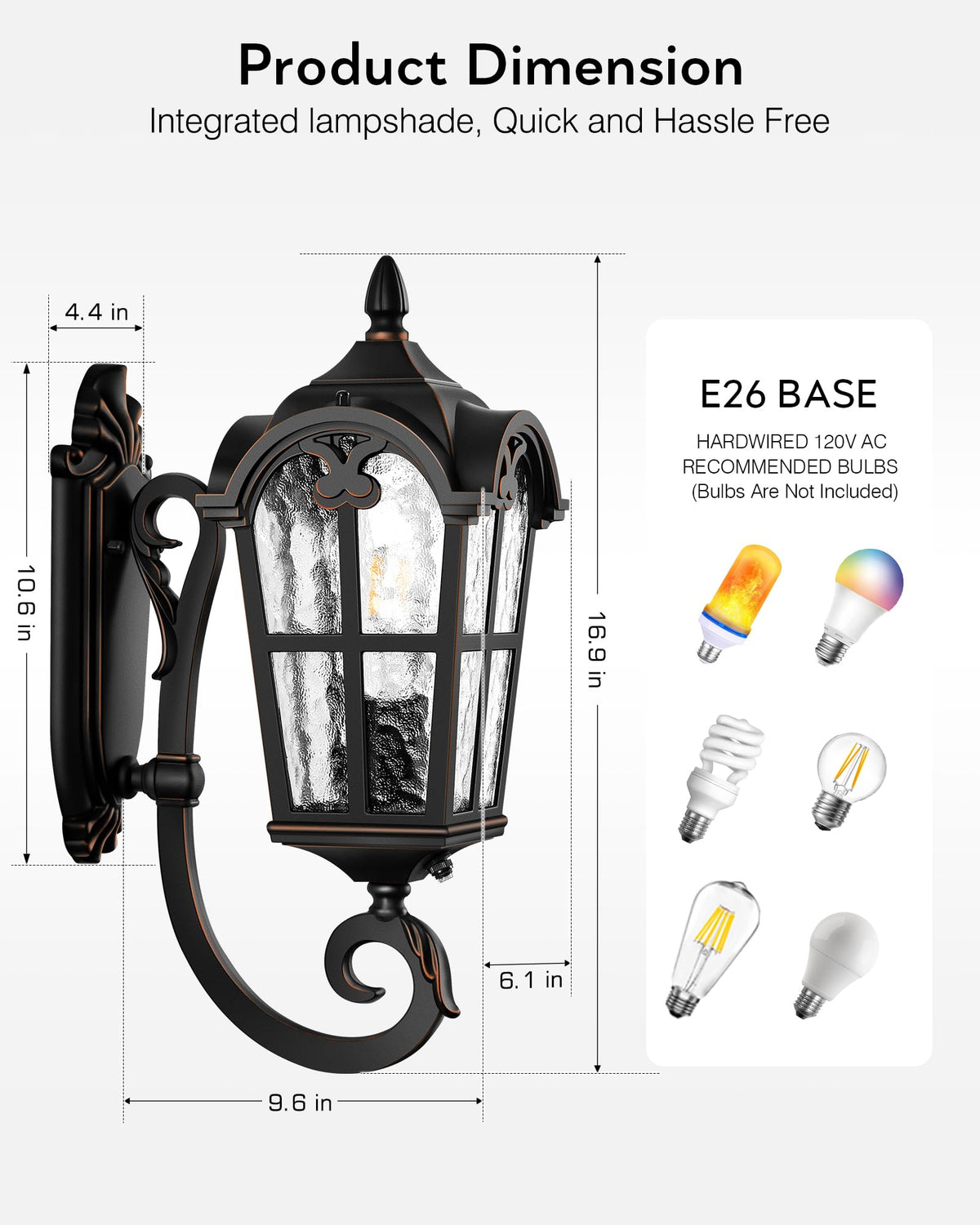 16.9" H Black Dusk to Dawn Outdoor Wall Lights Wall Mount (Black(Gold Trim) / Up 2-pack)