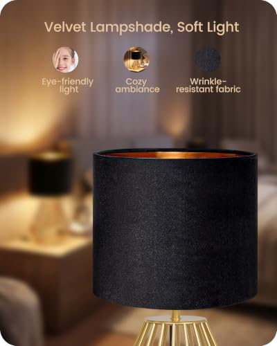Black and Gold Table Lamp (Black Velvet + Gold)