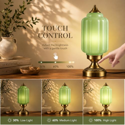 Vintage Brass Table Lamp with Glass Shade