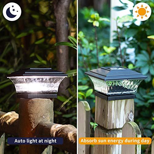 Solar Post Cap Lights Outdoor for 4x4 Wooden Posts (Black / 8pk)