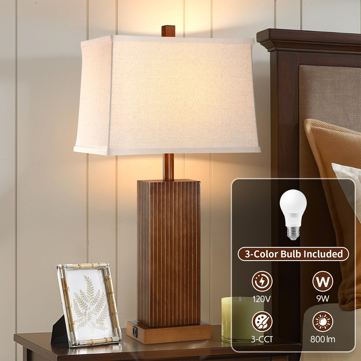 27.5" Wood Table Lamp for Bedroom (Walnut Wood 1 Pack)
