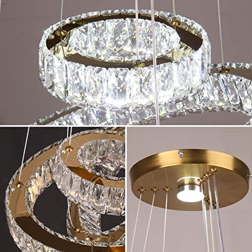 Gold 3 Ring Chandelier Led Pendant Light Hanging Led Chandelier Modern Chandelier for Dining Room Living Room Bedroom