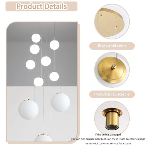 10 Light Gold Chandelier with White Globe Glass Dimmable Ceiling Light Glass Pendant Light for Kitchen Island (Gold-White / Globe 10-Light)