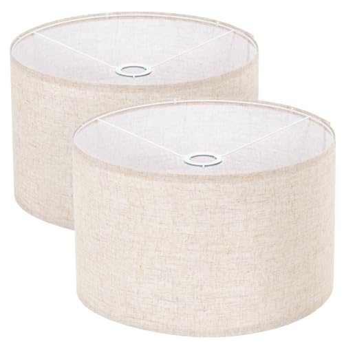 Beige Large Drum Lamp Shades Set of 2 16" Top x 16" Bottom x 10" High