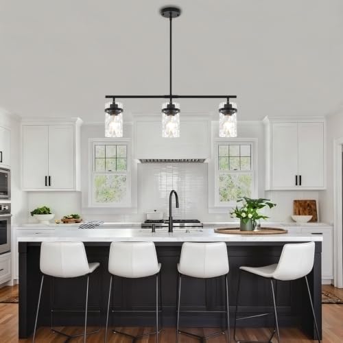 29.52" Modern Kitchen Island Lights Linear Chandelier for Dining Room (3-Light Black)