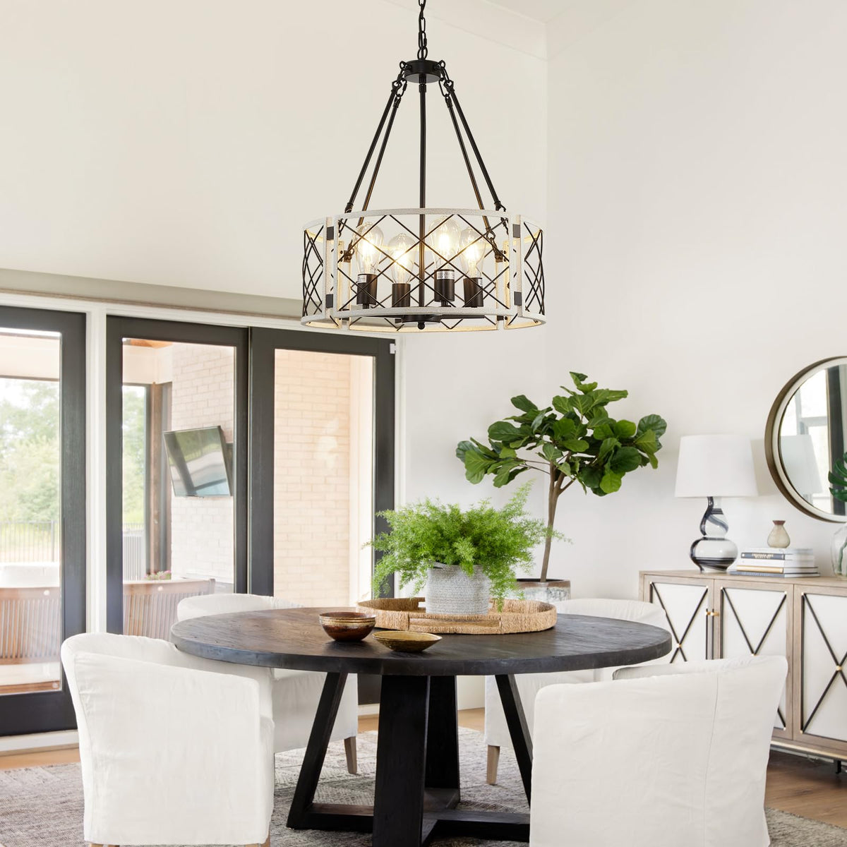 20'' Farmhouse Chandelier (Vintage White-20"(Easy to Install) / 4-Light)