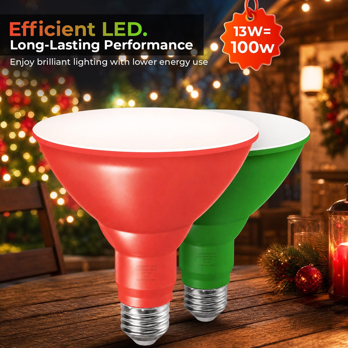 PAR38 Red and Green Light Bulbs (Red+green / 6 Pack)