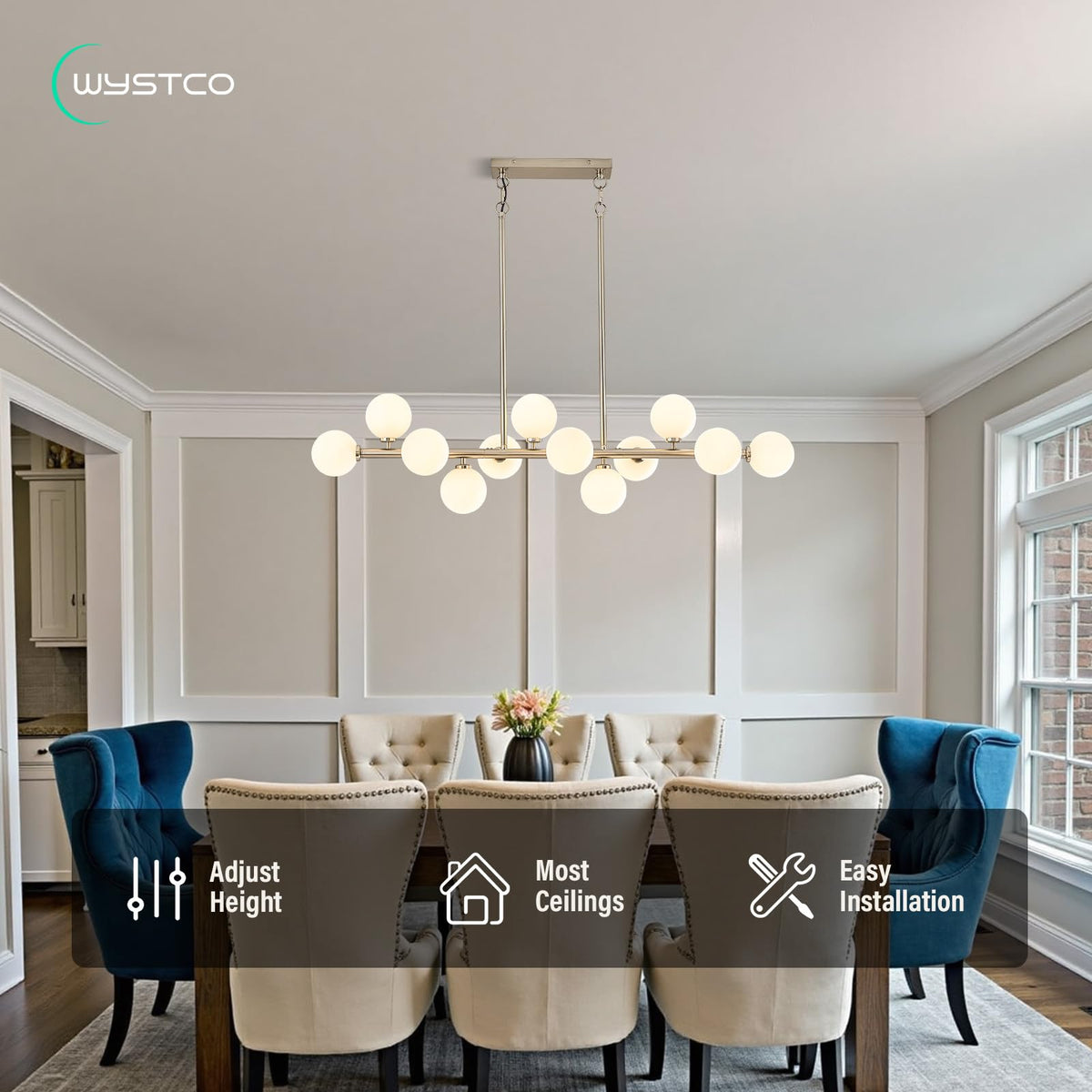 50 Inch Large Glass Globe Sputnik Chandelier (Nickel Milk White / 12-Light 50 Inch)