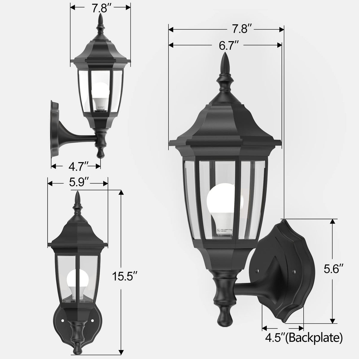 Plastic Outdoor Wall Light Fixtures (Black / No Sensor-Plastic)