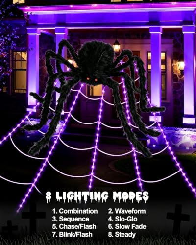 3D HD Dynamic Giant Spider Halloween Projector+Brighter Spider Webs Lights Set