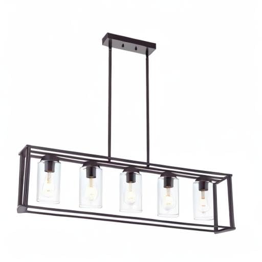 5 Light Kitchen Island Chandeliers Oil Rubbed Bronze Modern Linear Cage Pendant Lighting with Clear Glass Shades Farmhouse Ceiling Light Fixtures Hanging for Dining Room Living Room (Oil-Rubbed Bronze / 5 Light)
