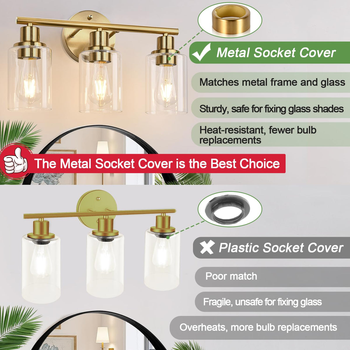 3 Light Gold Bathroom Light Fixtures (Brushed Gold / 3-light)