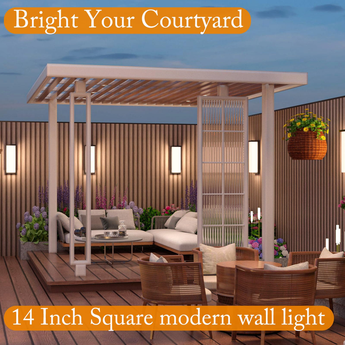 14in Dusk to Dawn Modern Black Outdoor Wall Light Fixtures (1 Pack)