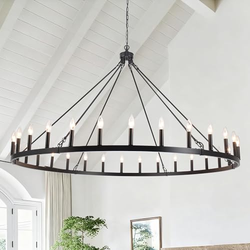 Black Extra Large Wagon Wheel Chandelier (Black-30 lights)