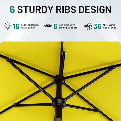 6.5' x 10' Rectangular Patio Umbrella with Solar Lights (Yellow / 6.5X10 FT)