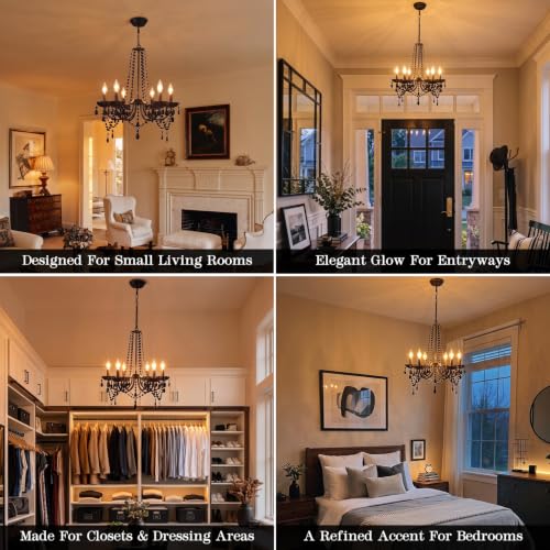 Crystal Black Chandeliers for Dining Room 6 Light Gothic Candle Chandelier (Black)