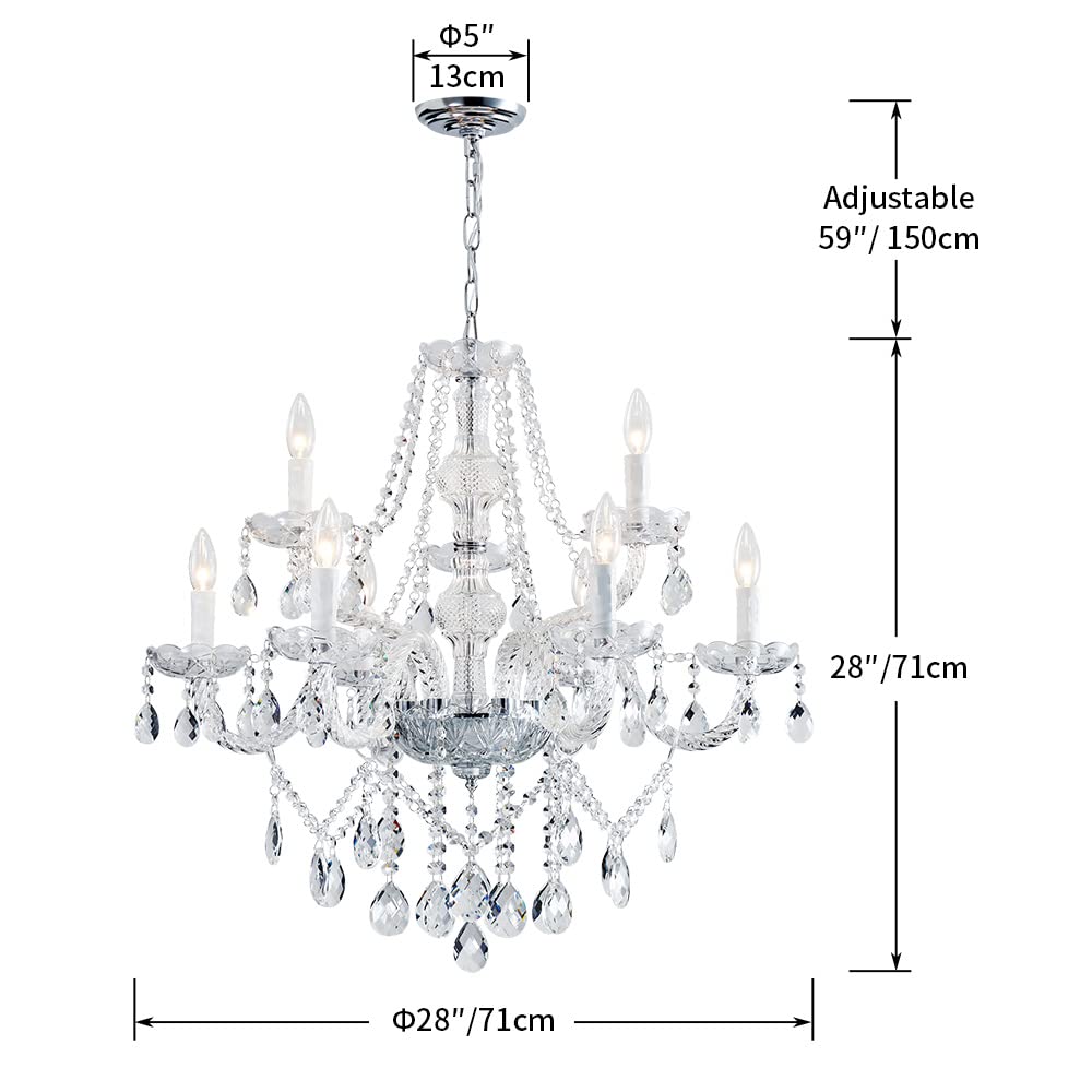 Saint Mossi 9 Light Modern Contemporary Elegant Crystal Glass Chandelier (Clear Crystal / W28" 2 Tier)