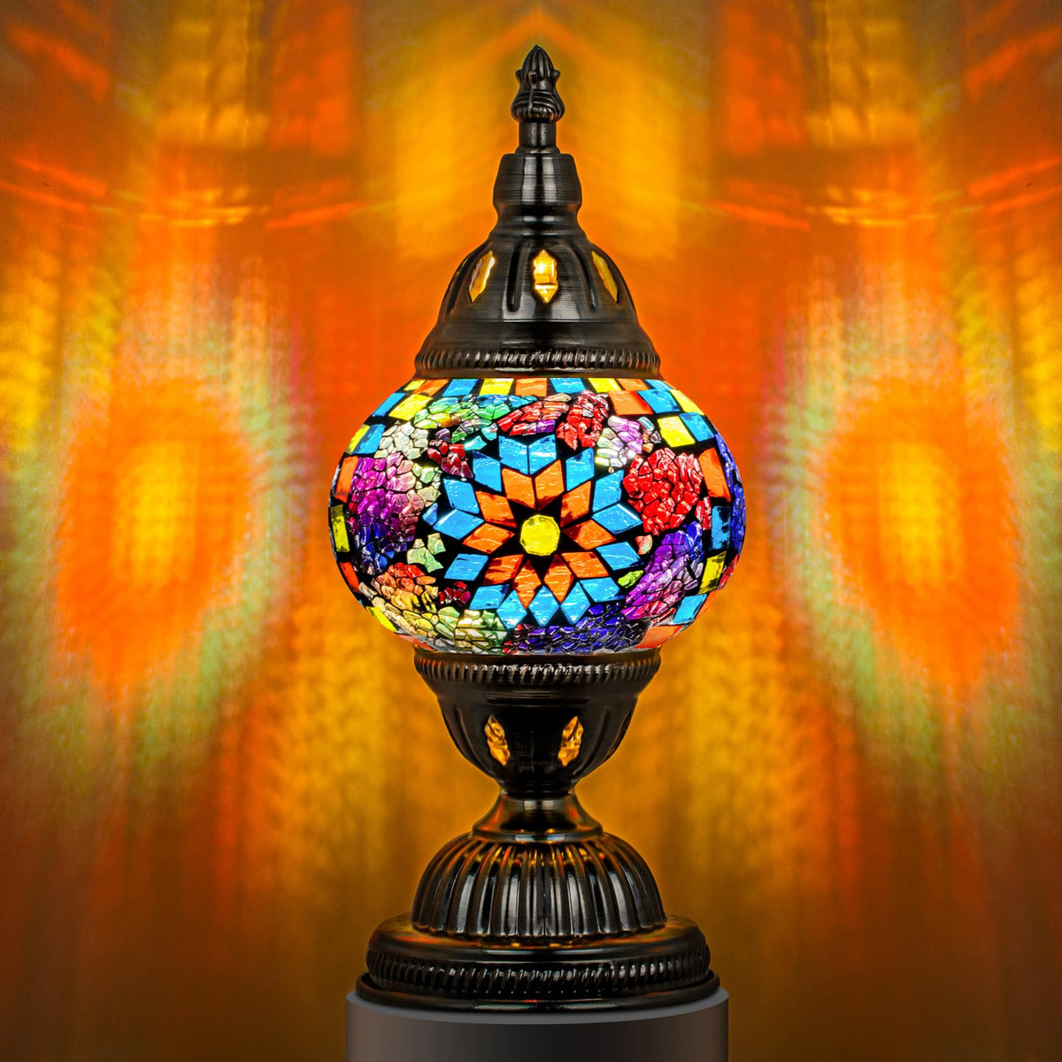 Turkish Mosaic Lamp Stained Glass Table Lamp with Tiffany Style (Multicolor)