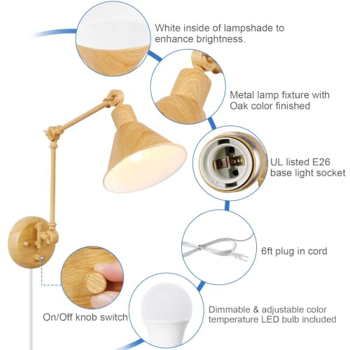Dimmable Wall Sconce (Oak color / 2 Pack- (Remote+Bulbs))