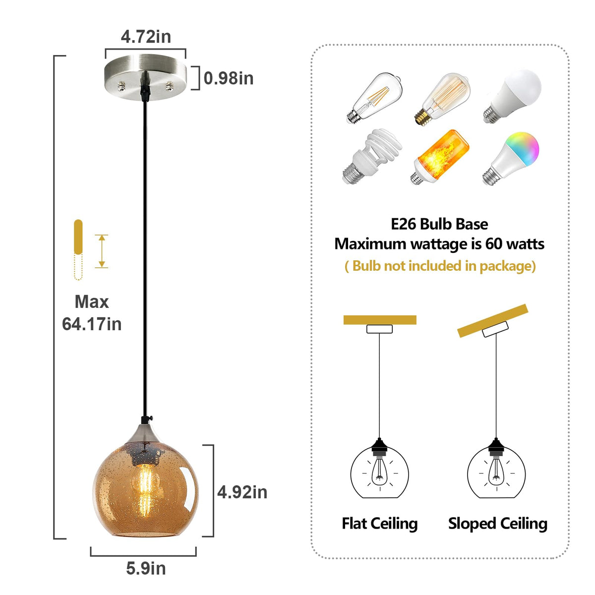 Amber Pendant Lights Kitchen Island 1 Pack (Amber / S - 5.9 in)