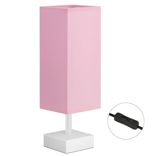 White Small Bedside Lamp for Bedroom (Pink & White / 12.8in)