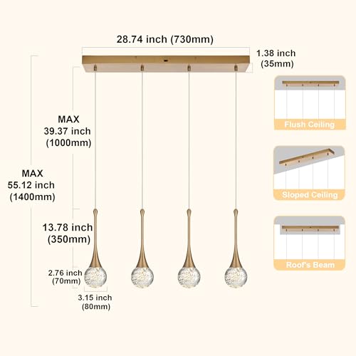 4 Light Brushed Gold Crystal Chandelier (Gold / Rectangle Pendant 4-Light)