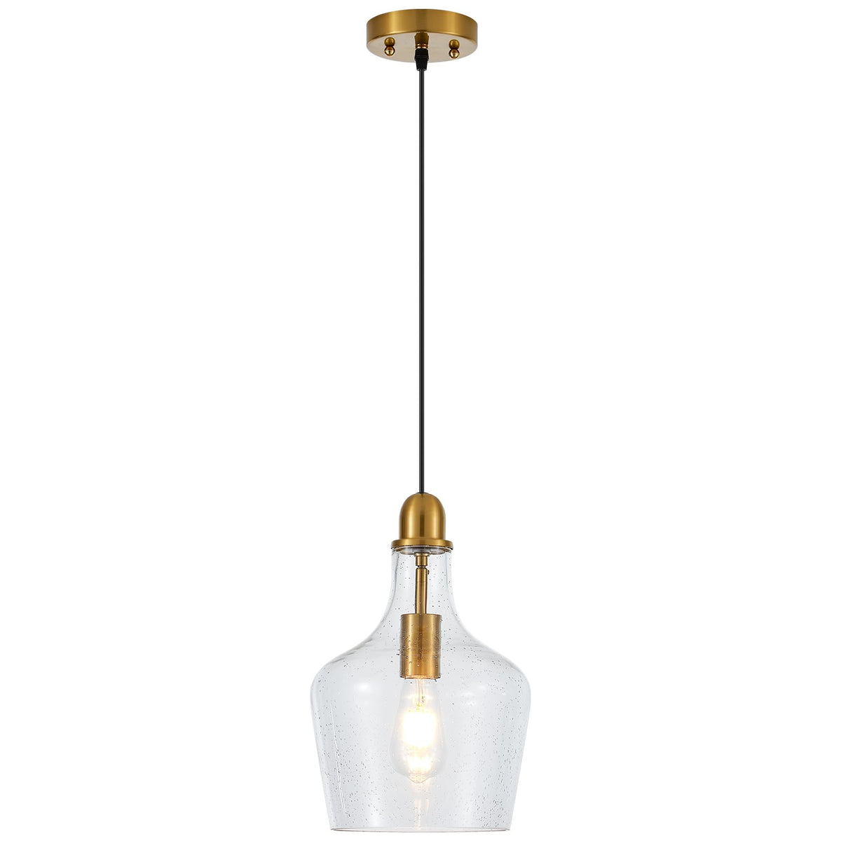 9” Seeded Glass Pendant Light Modern Brass 1 Light Single Dome Bubble Pendant Lighting Fixtures for Kitchen Island Dining Room Hallway (Brass-Seeded)