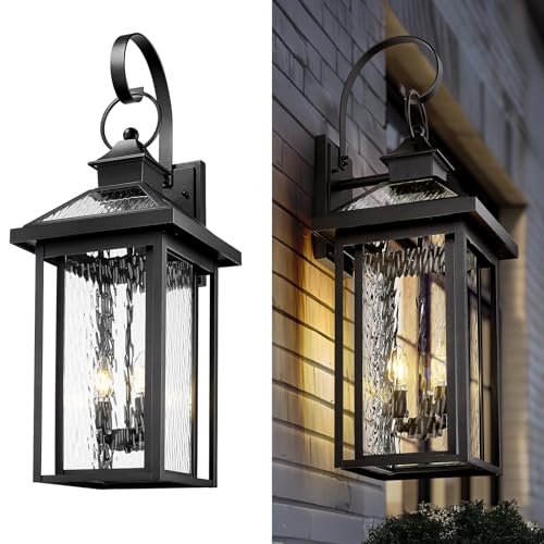 Extra Large Outdoor Wall Lighting (Black - Water Ripple Glass / 31.3 Inch - No Function)