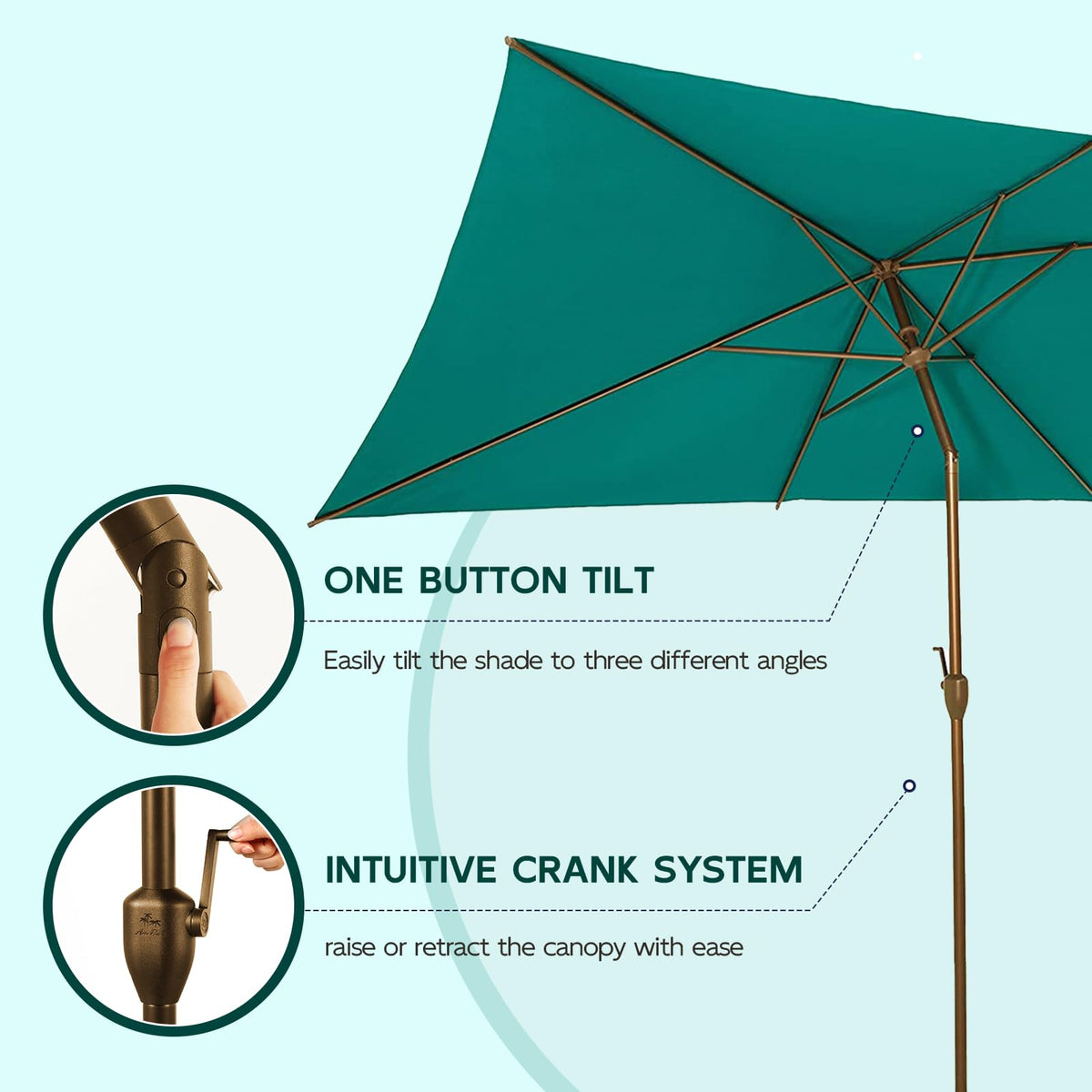 6.5FT x 10FT Rectangular Outdoor Patio Umbrella (6.5 FT(6 Ribs) / Nordic Blue)