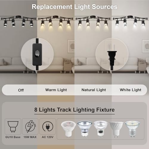Plug in Track Lighting LED (8-Light Track Light(Black))