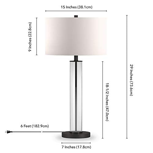 Harlow 29" Tall Table Lamp with Fabric Shade in Clear Glass (Blackened Bronze)