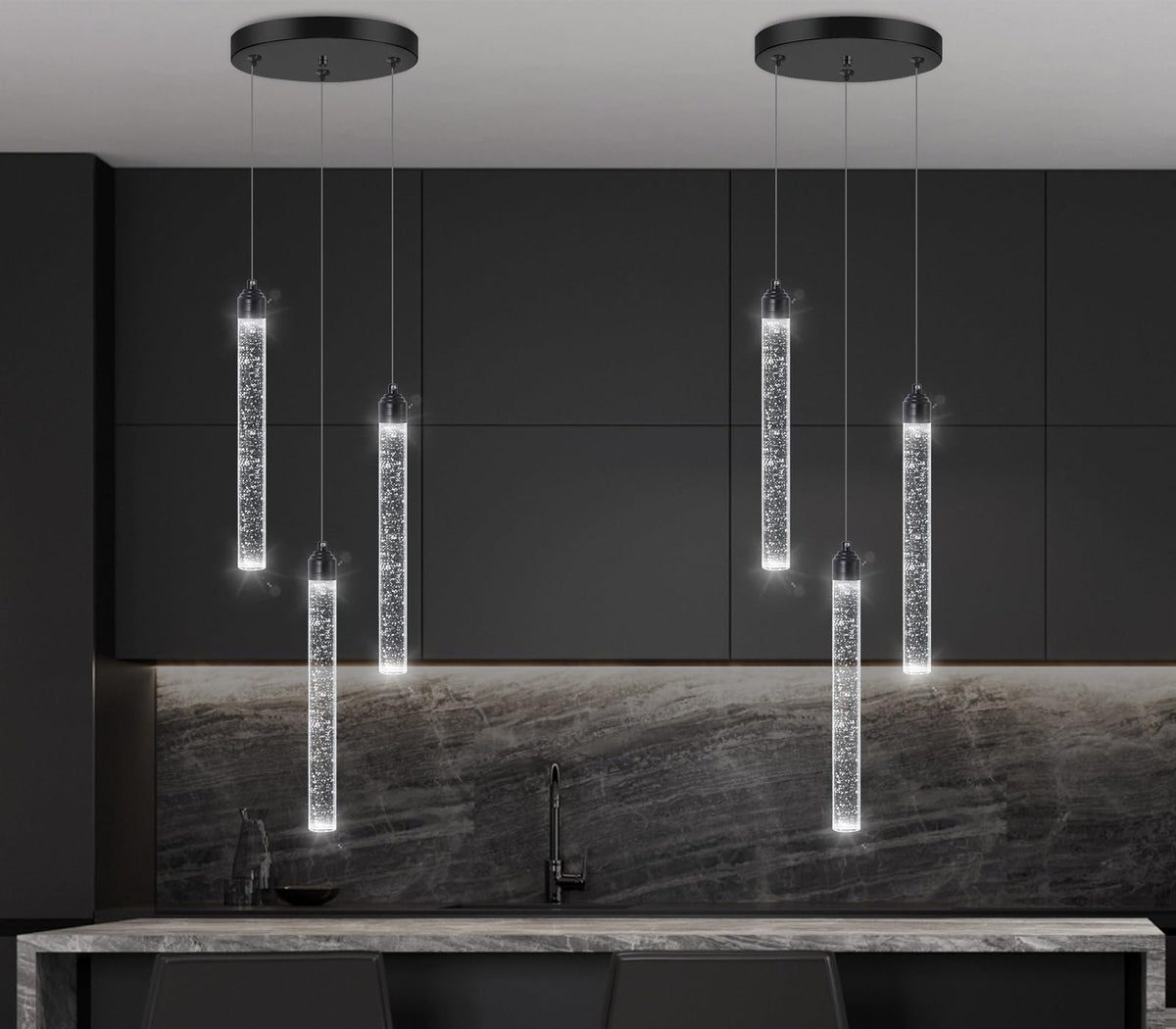 3 Light Black Pendant Lighting Mini Chandelier for Kitchen Island Modern Crystal LED Pendant Light Adjustable Dimmable Pendant Light Fixture for Dinning Room Bedroom Ceiling Hanging Lights 2700K 6000K (3 lights / Black)
