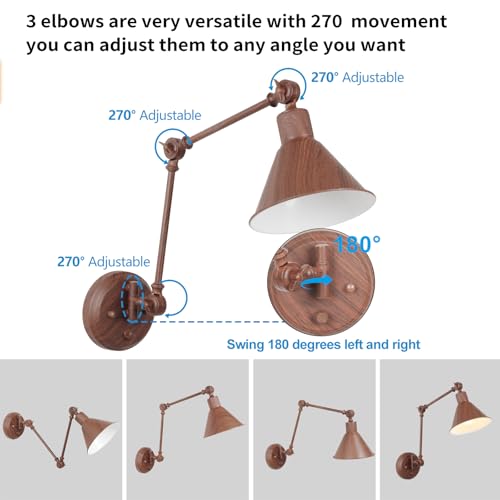 Plug in Wall Sconces (Walnut color / 2 Pack- (Switch))